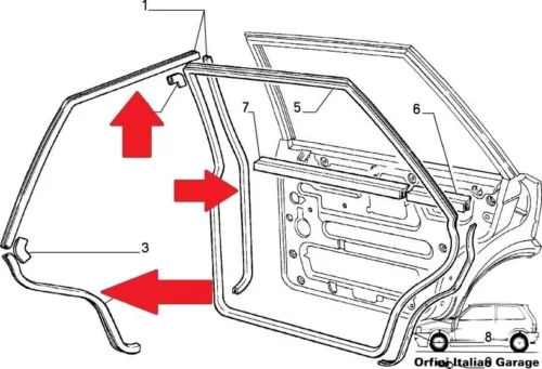 82377181 176334280 82402893 176334380 Rear Side Door Rubber Lancia Prisma Delta View Rear