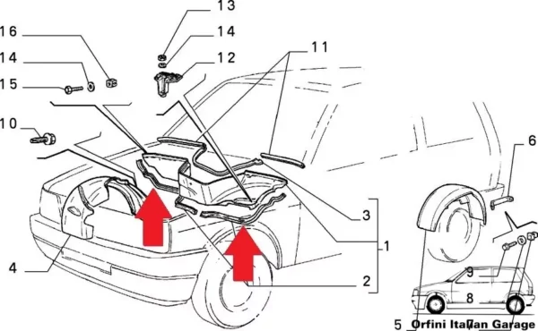 82421839 7563160 Heater Riscaldamento Bonnet Hood Rubber Lancia Y10 View Right