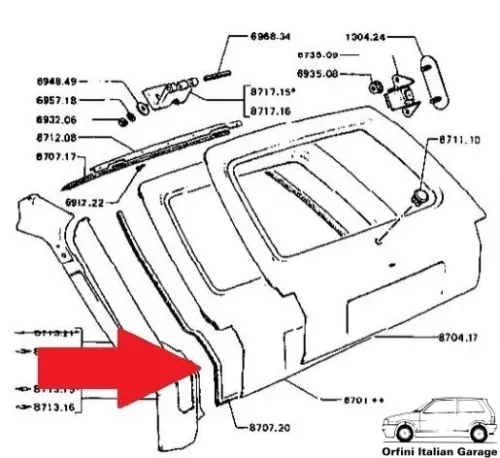 870720 8707.20 Back Door Tailgate Rubber Joint Peugeot 504 Break View Rear