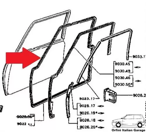 902246 9022.46 Front Side Door Rubber Peugeot 504 Berline Sedan View Rear