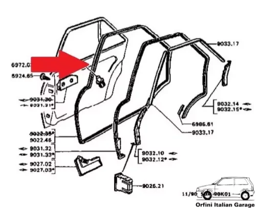 902246 9022.46 Rear Back Side Door Rubber Peugeot 504 Sedan Berline View Rear