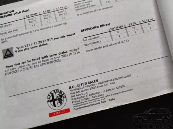 Alfa Romeo GTV 916 - Owners Manual Handbook Libretto Uso e Manutenzione View Front