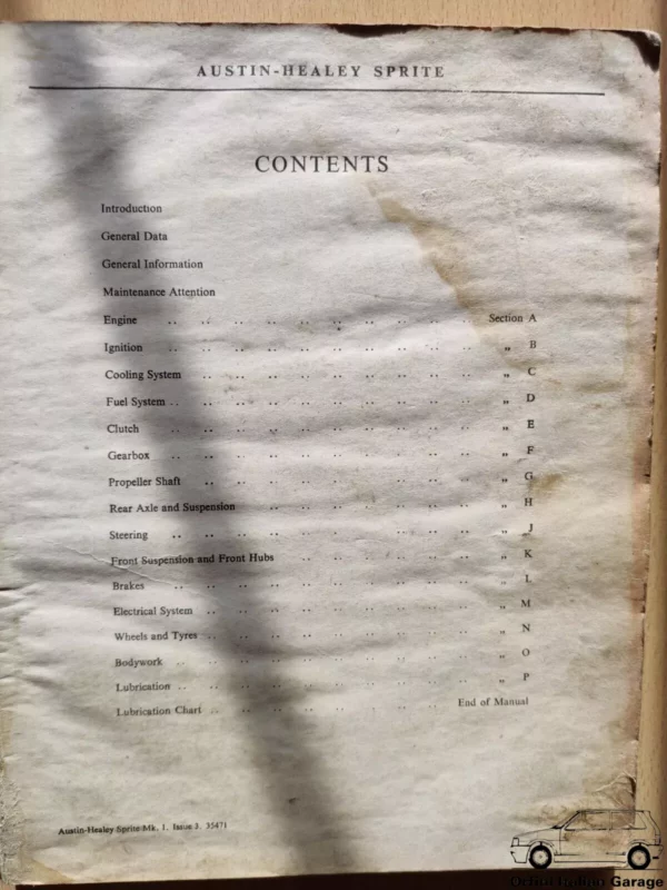 Austin Healey Sprite MK1 - Workshop Service Repair Operation Manual View Rear