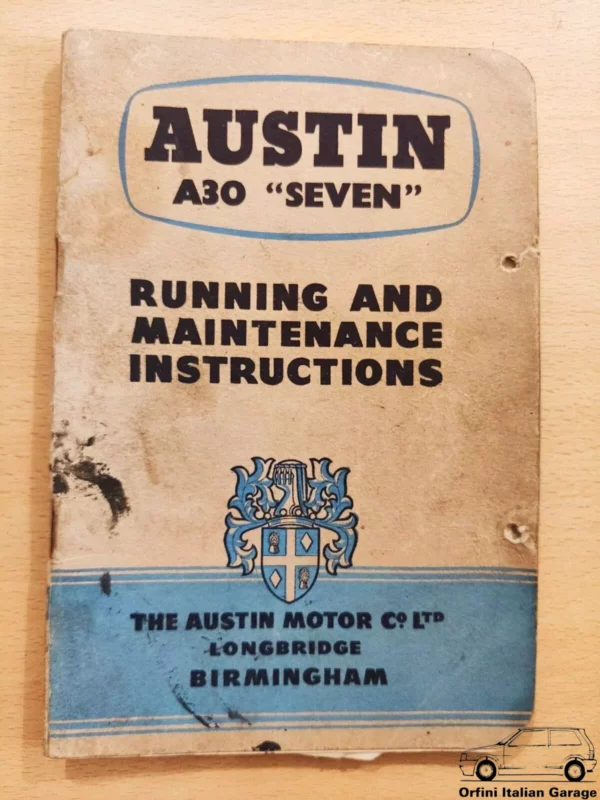 Austin A30 Seven Owners Manual Driver's Handbook Libretto Uso Manutenzione View Front