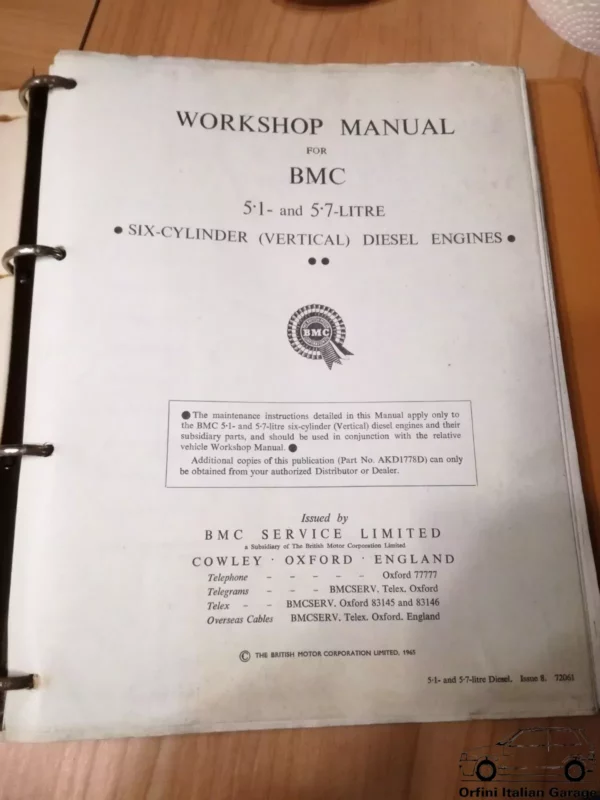 BMC 5.1 5.7 Litre Diesel Engine Workshop Service Repair Operation Manual View Rear
