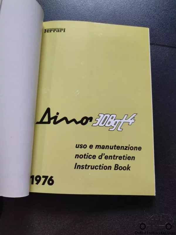 Ferrari Dino 308GT4 Owners Manual Handbook Libretto Manutenzione Entretien View Rear