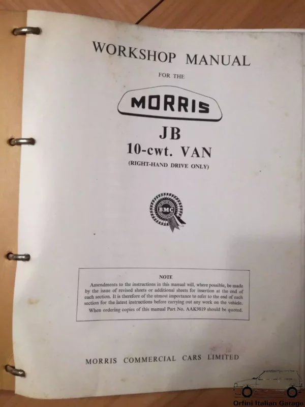 Morris JB 10 cwt Van Workshop Service Repair Operation Manual View Rear
