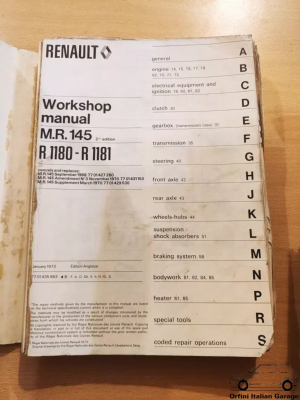 Renault 6 MR145 - Workshop Service Repair Operation Manual View Front