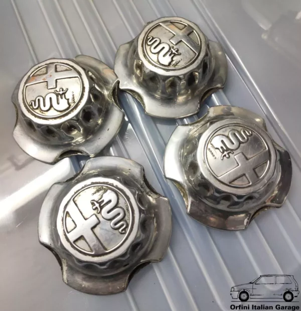 Set of Alfa Romeo Alfasud TI Wheel Hub Cap Borchie Coprimozzo View Front