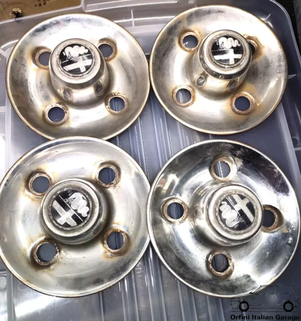 Set of Alfa Romeo Alfasud Alfetta Wheel Hub Cap Borchie Coprimozzo View Front
