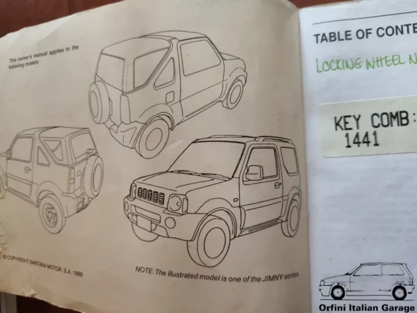 Suzuki Jimny Owners Manual Driver's Handbook Libretto Manutenzione Entretien View Front