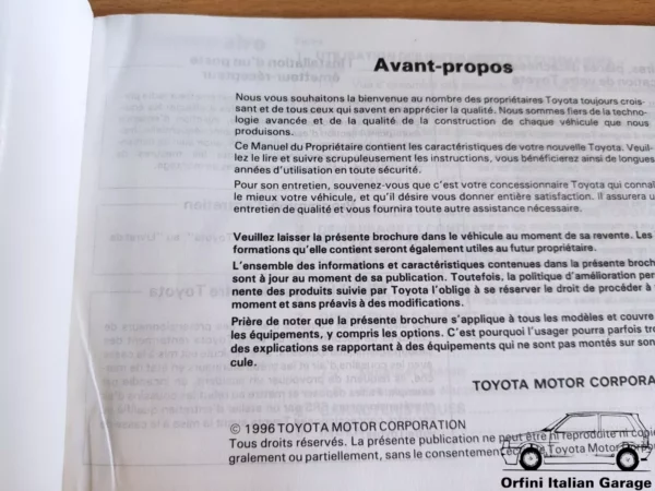 Toyota Corolla E10 E100 Owners Manual Driver's Handbook Libretto Entretien View Front