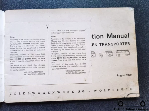 VW T2 Transporter Owners Manual Driver's Handbook Libretto Entretien View Front